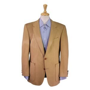Vintage 70s 80s Camel Brown Cashmere Patch Pocket Shooting Blazer 42R